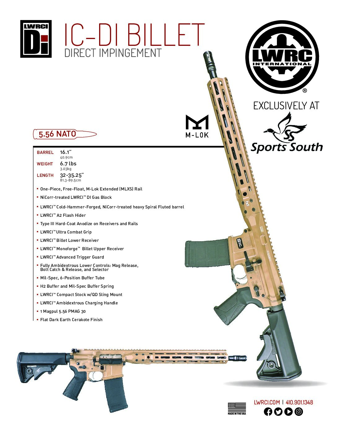 LWRCI IC-DI Billet AR15 FDE .223/5.56 w/Magpul DACA case and Holosun AEMS-CORE-X2-RD
