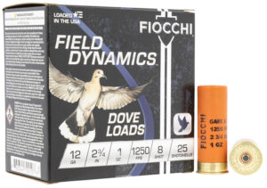 Fiocchi 12GT8 Field Dynamics Dove & Quail 12Gauge 2.75" 1oz 8Shot 25 Per Box/10 Case