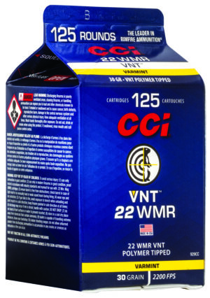 CCI 929CC VNT Rimfire 22WMR 30gr Varmint Tipped 125 Per Box/10 Case