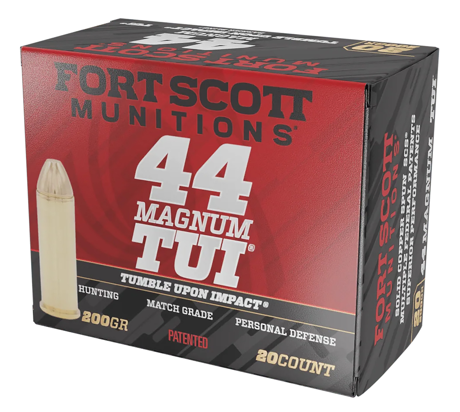 Fort Scott Munitions 44MAG200SCV Tumble Upon Impact (TUI) 44RemMag 200gr Solid Copper Spun 20 Per Box/25 Case