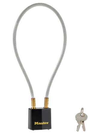 Master Lock 99DSPT Cable Lock Open With Key Black & Gold Steel 14"