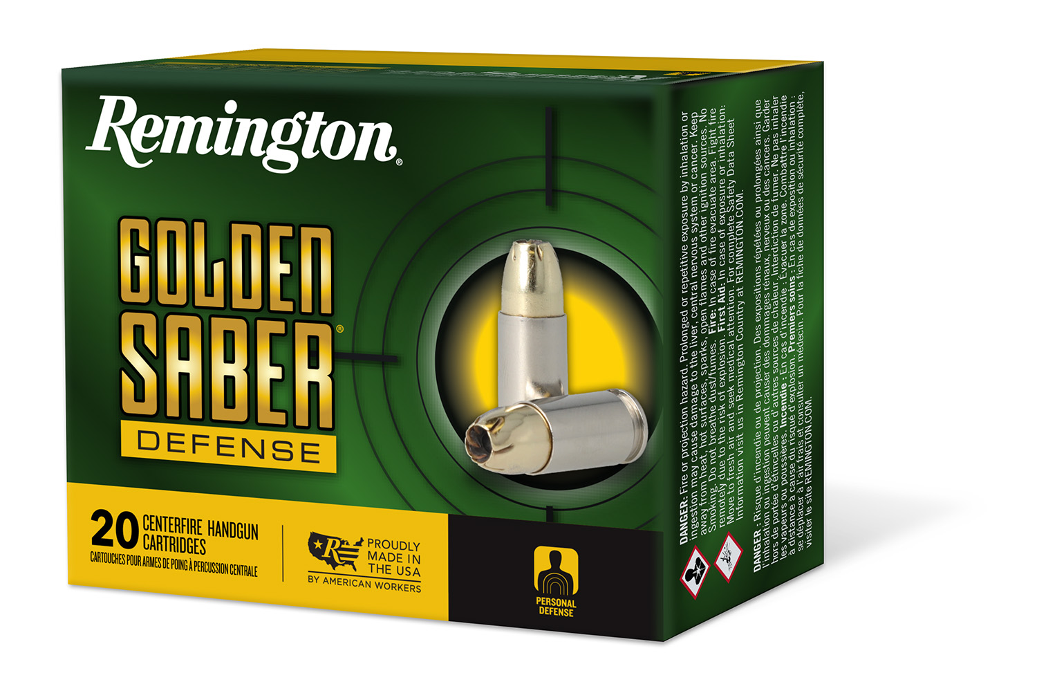 Remington Ammunition 27600 Golden Saber Defense 357Mag 125gr Brass Jacketed Hollow Point 20 Per Box/25 Case