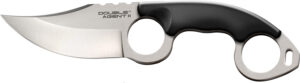 Cold Steel CS39FN Double Agent ll 3" Fixed Plain Satin AUS-8A SS Blade Black w/Double Ring Griv-Ex Handle Includes Bead Chain Lanyard/Sheath