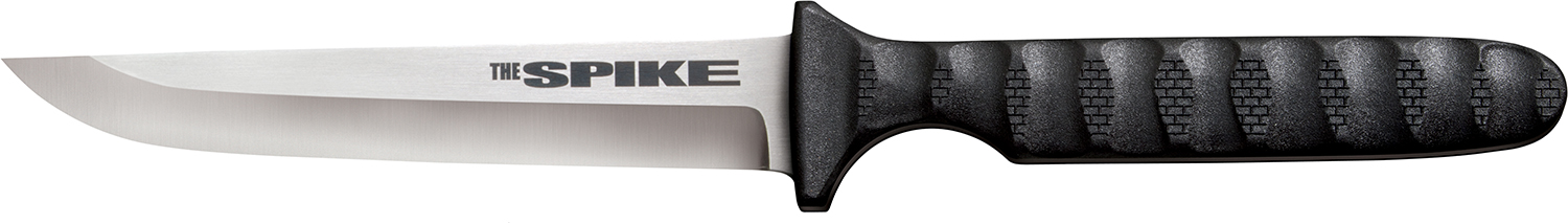 Cold Steel CS-53NCC Spike 4" Fixed Drop Point Plain Cryo 4116 SS Blade/Black Scalloped Griv-Ex Handle Includes Bead Chain Lanyard/Sheath