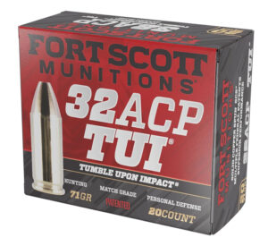 Fort Scott Munitions 32ACP71SCV Tumble Upon Impact (TUI)  32ACP 71gr Solid Copper Spun 20 Per Box/25 Case