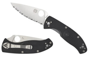 Spyderco C122PSBK Tenacious Lightweight 3.39" Folding Part Serrated Satin 8Cr13MoV SS Blade/Black Bi-Directional Texturing FRN Handle Includes Pocket Clip