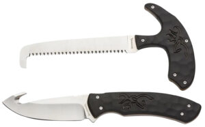 Browning 3220420 Primal Combo  3.75"/5.25" Fixed Drop Point Gut Hook/Skinner, Saw 8Cr13MoV SS Blade, Black Polymer w/Rubber Overmold & Finger Grooves Handle, 2 Piece Set, Includes Sheath