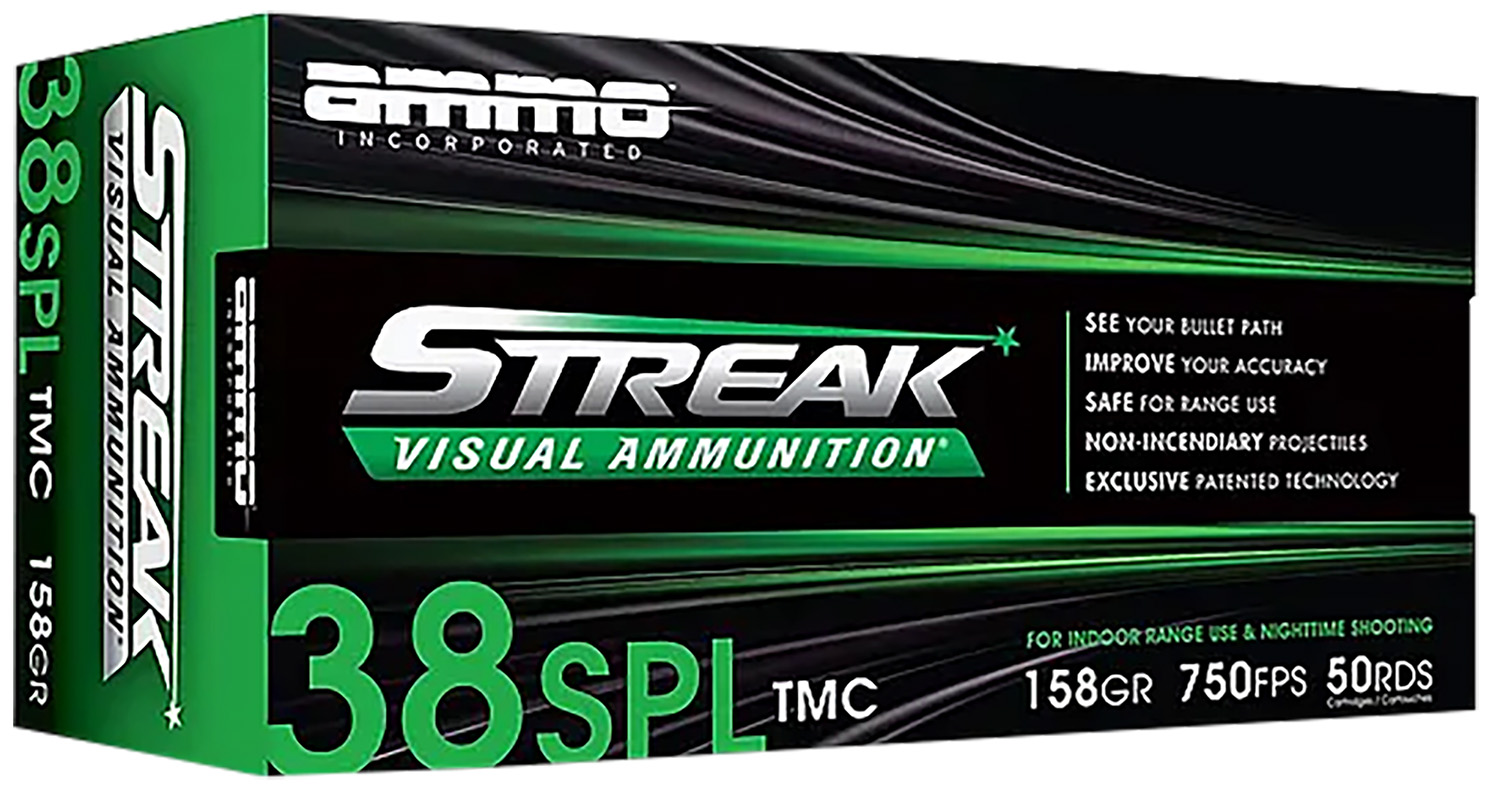 Ammo Inc 38158TMCSTRKGRN50 Streak Visual (GREEN) 38Special 158gr Total Metal Case 50 Per Box/20 Case