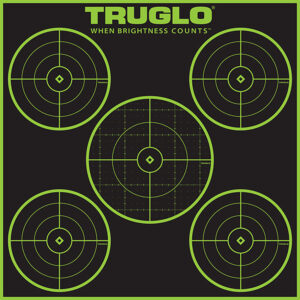 TruGlo TG11A12 Tru-See 5-Bull Target Self-Adhesive Heavy Paper Black/Green 12"x12" 5-Bullseye 12 Pack