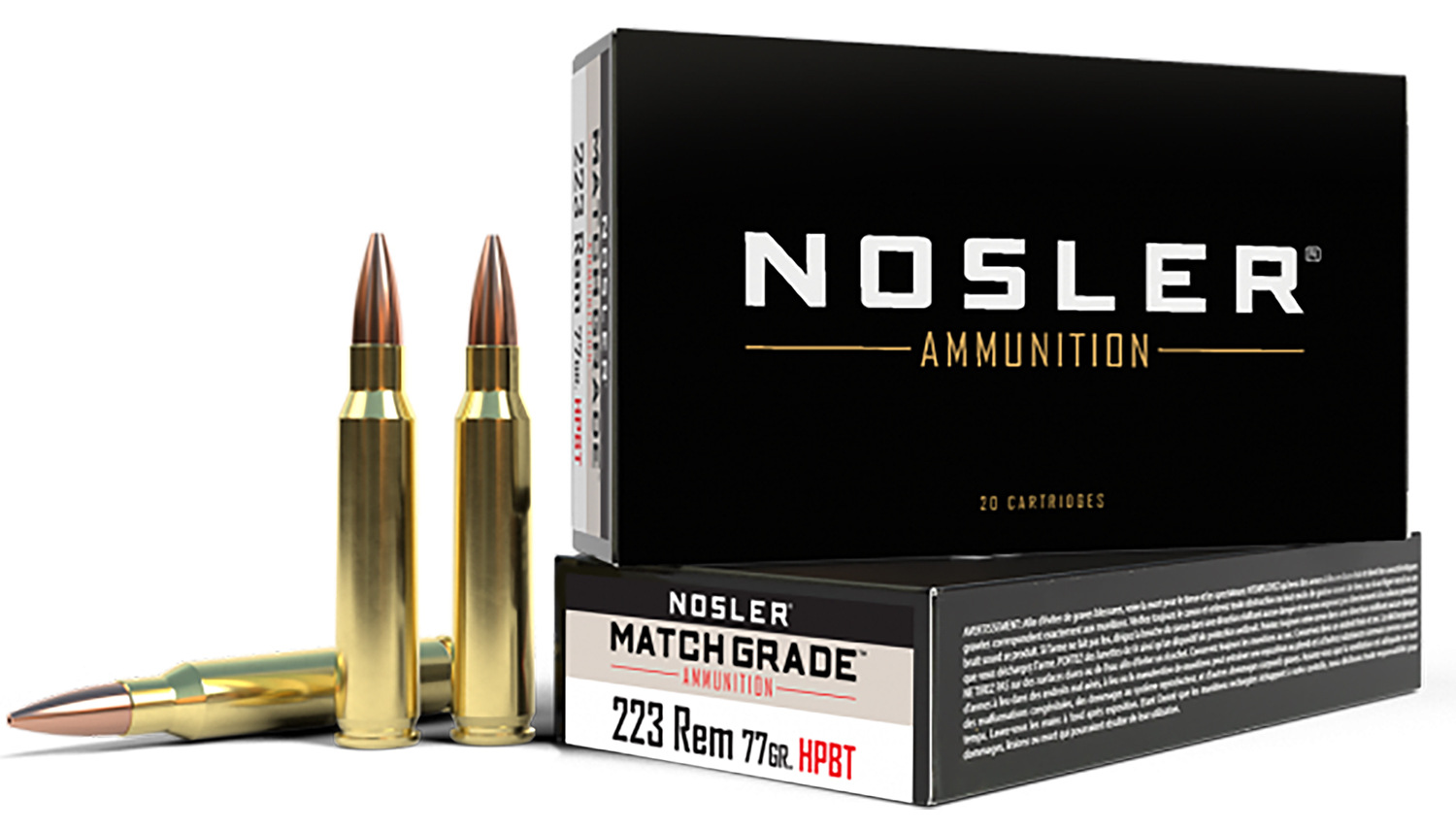 Nosler 60011 Match Grade 223Rem 77gr Custom Competition Hollow Point Boat Tail 20 Per Box/20 Case