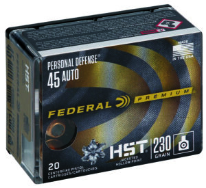 Federal P45HST2S Premium Personal Defense 45ACP 230gr HST Jacketed Hollow Point 20 Per Box/10 Case