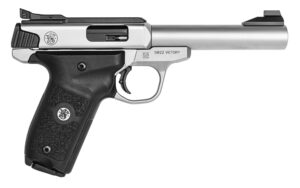 Smith & Wesson 11536 SW Victory Target *MA Compliant 22 LR  5.50" Bull Barrel 10+1,   Stainless Steel Barrel, Slide, &  Frame, Black Polymer Grip with Integrated Target Thumb Rest, Manual Safety