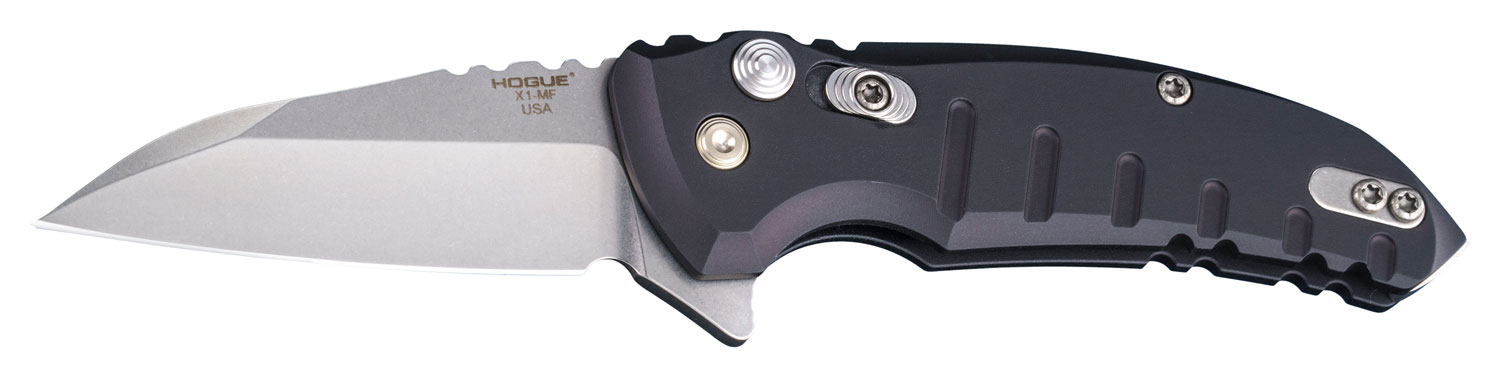 Hogue 24160 X1 MicroFlip 2.75" Folding Wharncliffe Plain Tumble Polish Tumble Polish CPM 154 SS Blade/Matte Black Anodized Aluminum Handle Includes Pocket Clip