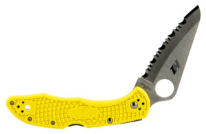 Spyderco C88SYL2 Salt 2  3" Folding Clip Point Serrated H1 Steel Blade Yellow Bi-Directional Texturing FRN Handle Includes Pocket Clip