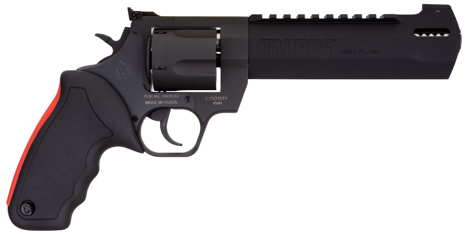 Taurus 2454061RH Raging Hunter 454 Casull 5rd 6.75" Matte Black Oxide Steel Black Rubber with Integrated Red Cushion Insert Grip