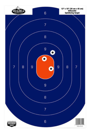 Birchwood Casey 35720 Dirty Bird  Silhouette Tagboard Hanging Pistol 12" x 18" Blue/Orange White Impact Splatter 50 Per Pkg