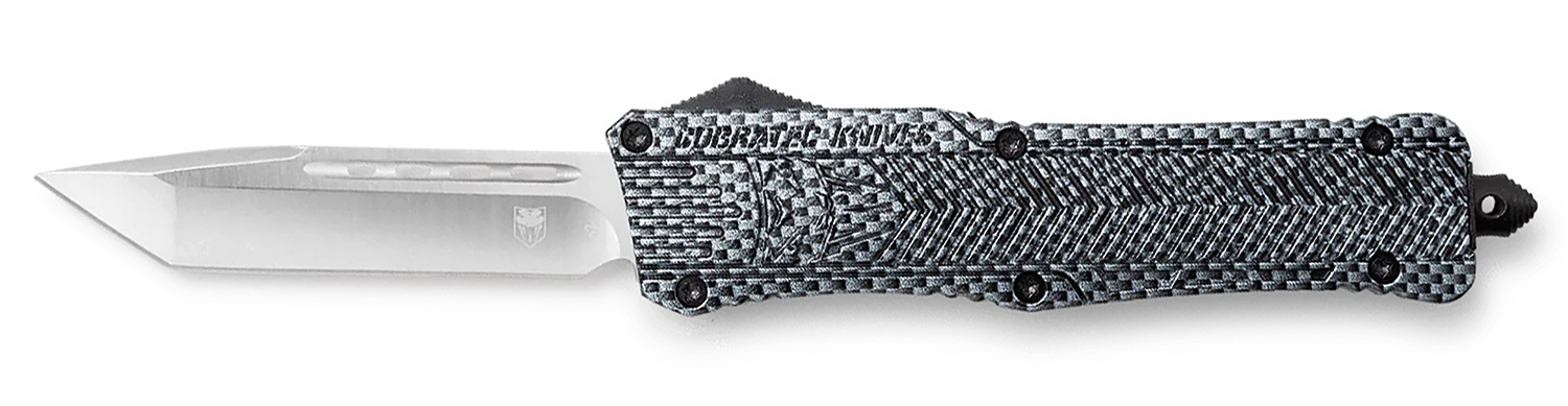 CobraTec Knives LCFCTK1LTNS CTK-1 Large 3.75" OTF Tanto Plain D2 Steel Blade/Carbon Fiber Aluminum Handle Features Glass Breaker Includes Pocket Clip