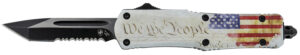 Templar Knife SWTP531 Gen II We The People Small 2.25" OTF Tanto Part Serrated Black Oxide Stonewashed 440C SS Blade, 4.31" White w/Flag & "We The People" Aluminum Handle, Glass Breaker