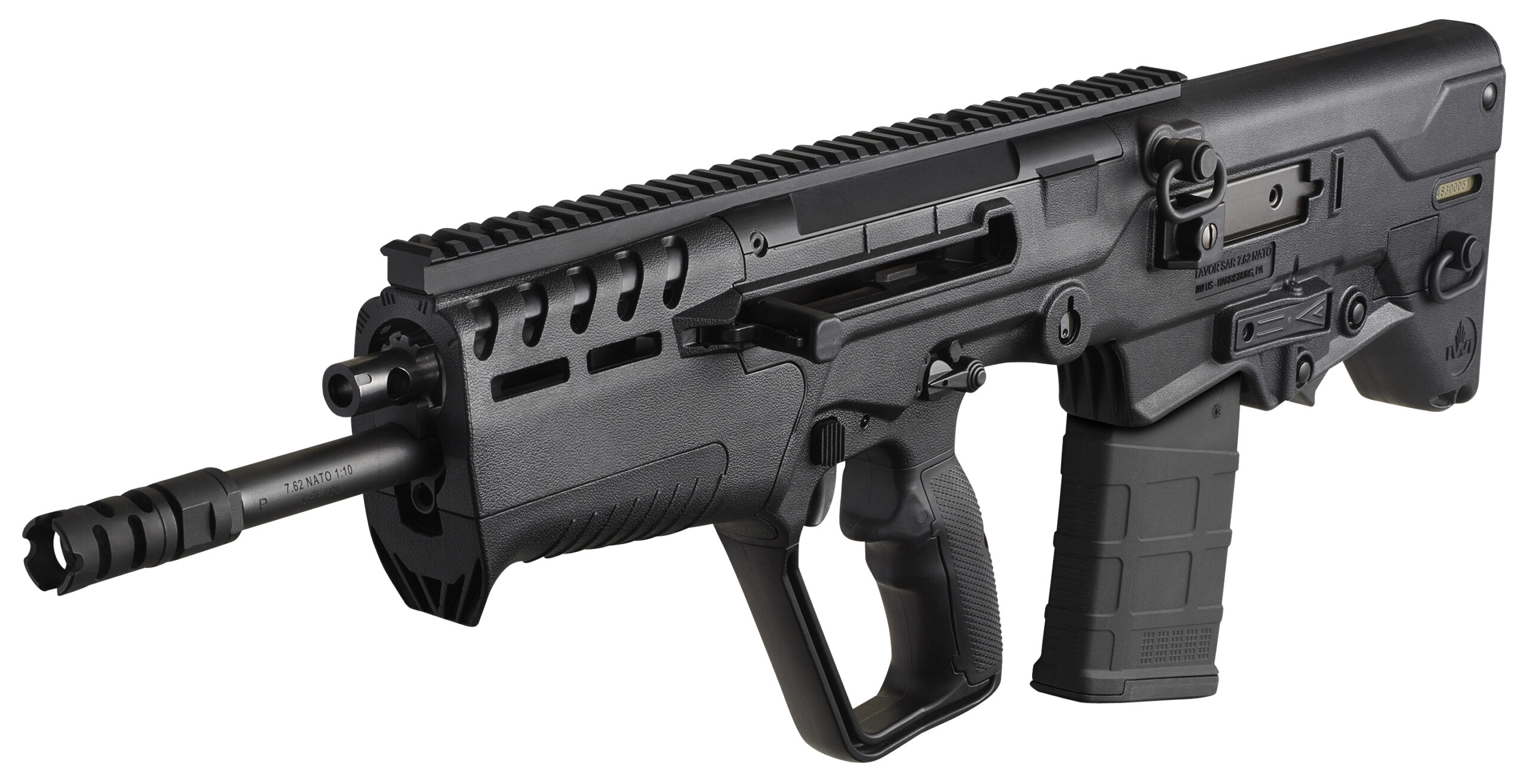 IWI US T7B2010 Tavor 7 7.62x51mm NATO Caliber with 20" Barrel, 10+1 Capacity, Black Metal Finish, Black Fixed Bullpup Stock & Black Polymer Grip Ambidextrous Hand