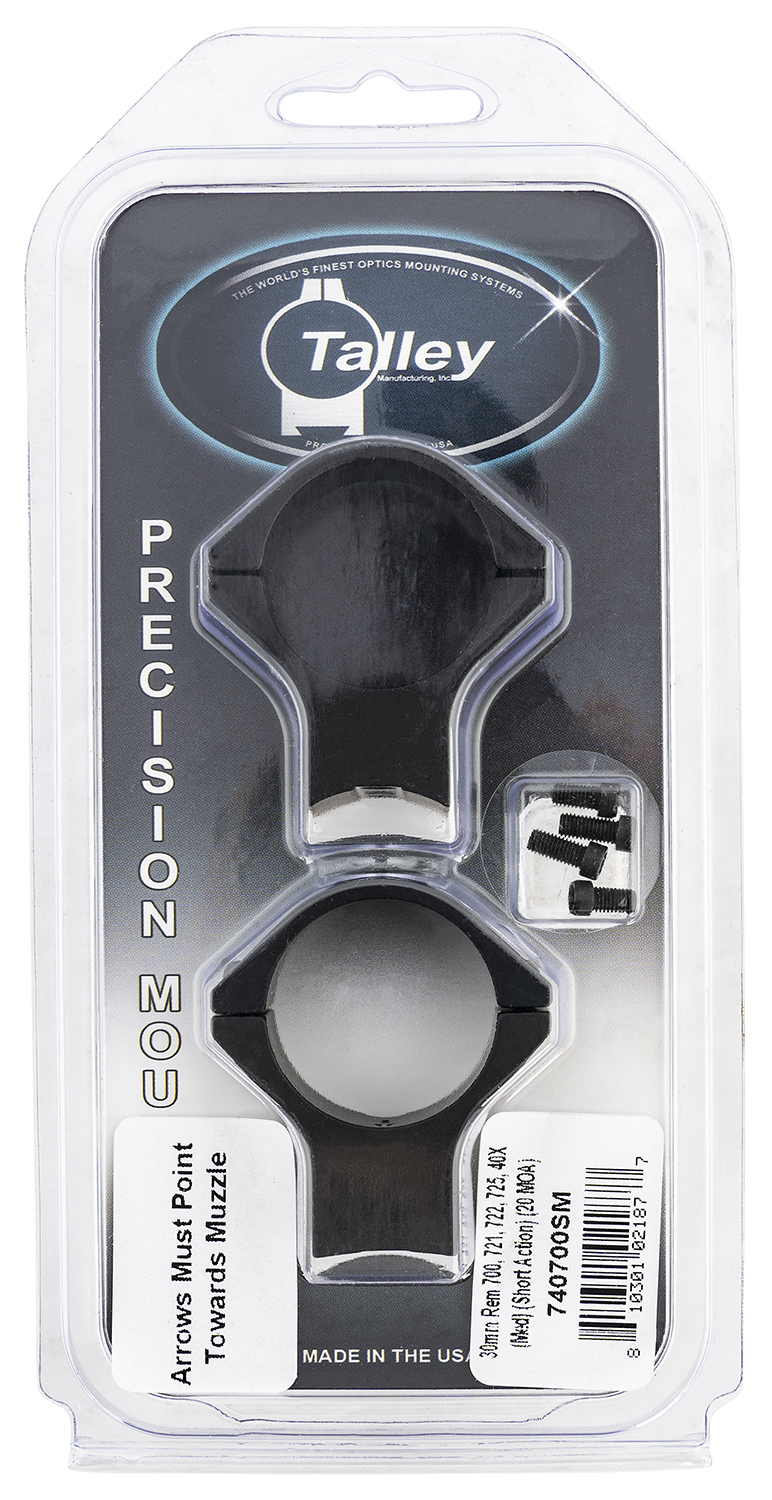 Talley 740700SM Scope Mount/Ring Combo Black Anodized Aluminum 30mm Tube Remington 700/721/722/725/40X Medium Rings Short Action 20 MOA