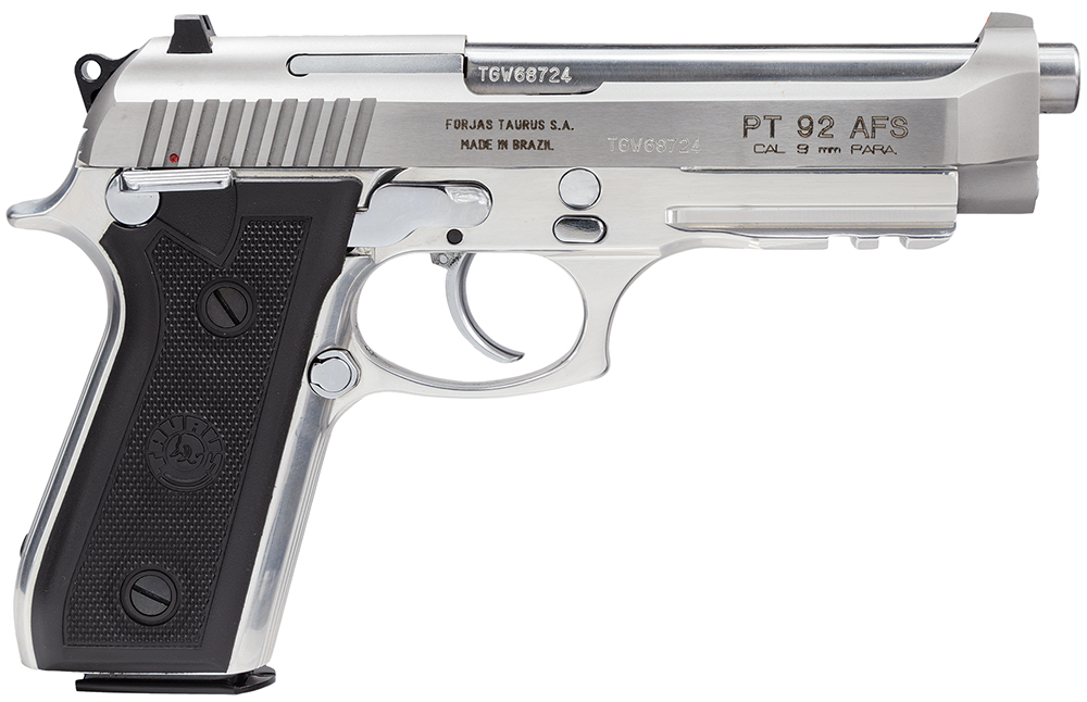Taurus 1-920159-17 92 Serrated Frame 9mm Luger 17+1 5" Matte Stainless Steel Barrel, Matte Stainless Steel Serrated Slide, Stainless Aluminum Frame w/Picatinny Rail, Black Polymer Grip, Right Hand