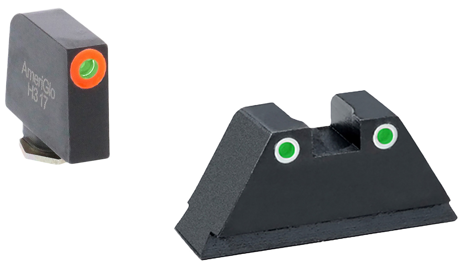 AmeriGlo GL331 Optic Compatible Sight Set for Glock XL Tall Green Tritium Orange Outline Front Sight-Green Tritium White Outline Rear Sight