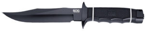 S.O.G SOGS10BK Tech Bowie  6.40" Fixed Plain Clip Point Black Hardcased TiNi AUS8 SS Blade/ Black w/ White "SOG" Logo Kraton Handle