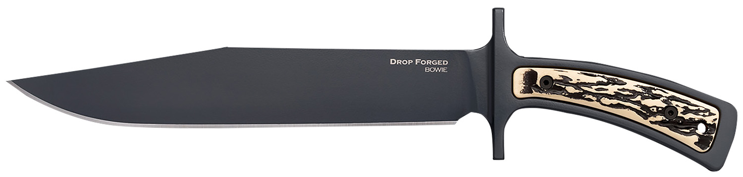 Cold Steel CS-36MK Drop Forged 9.50" Fixed Bowie Plain Black 52100 High Carbon Steel Blade/ Black & Ivory Faux Stag Handle Includes Belt Loop/Sheath
