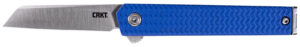 CRKT 7083 CEO Microflipper Micro 2.21" Flipper Sheepsfoot Plain Satin 12C27 Sandvik Blade, Blue Textured w/Silver Liner & Accents Aluminum Handle, Includes Pocket Clip