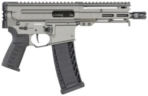 CMMG 94A6867TNG Dissent MK4 9mm Luger 33+1 6.50", Tungsten Gray Rec, Picatinny Brace Adapter, 5.50" M-LOK Handguard, Left Side Charging Handle, Zeroed Linear Comp, Zeroed Drop-In Single Stage Trigger