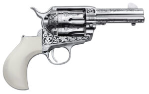 Cimarron PP346HUCKENG Huckleberry  45 Colt (LC) 6 Shot, 3.50" Nickel Engraved Barrel, Cylinder & Frame, Poly-Ivory w/"Huckleberry" Engraved On The Backstrap Grip