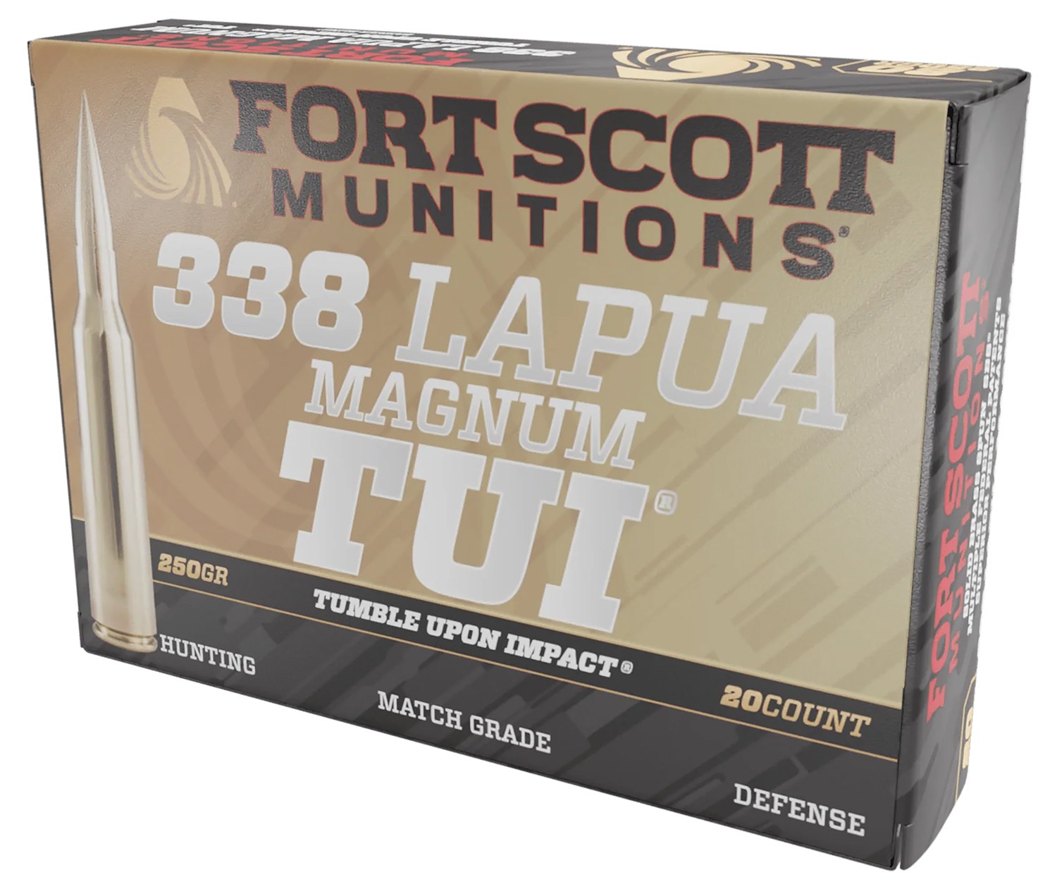 Fort Scott Munitions 338250SBV1 Tumble Upon Impact (TUI) Rifle 338LapuaMag 250gr Solid Copper Spun 20 Per Box/5 Case