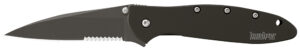 Kershaw 1660CKTST Leek  3" Folding Modified Drop Point Part Serrated Black DLC 14C28N Steel Blade Black DLC 410 Stainless Steel Handle Includes Pocket Clip