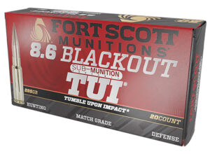 Fort Scott Munitions 86BLK285SCV2SS Tumble Upon Impact (TUI)  8.6Blackout 285gr Solid Copper Spun 20 Per Box/10 Case