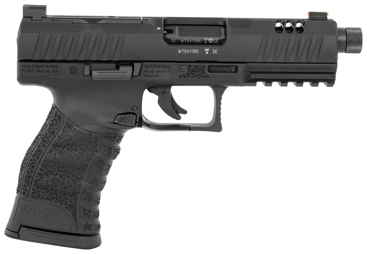 Walther Arms 5220303 WMP 22 Mag 10+1 4.90" Black Steel Threaded Barrel, Black Optic Ready/Serrated Slide, Black Polymer Frame w/Picatinny Rail, Textured Polymer Grip