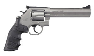 SAR USA SARSR38ST6 SAR SR  38 Special/357 Mag 6 Shot, 6" Stainless Steel Barrel, Cylinder & Frame w/Black Finger Groove Grip, Drop Safety/Hammer Block Safety, Exposed Hammer
