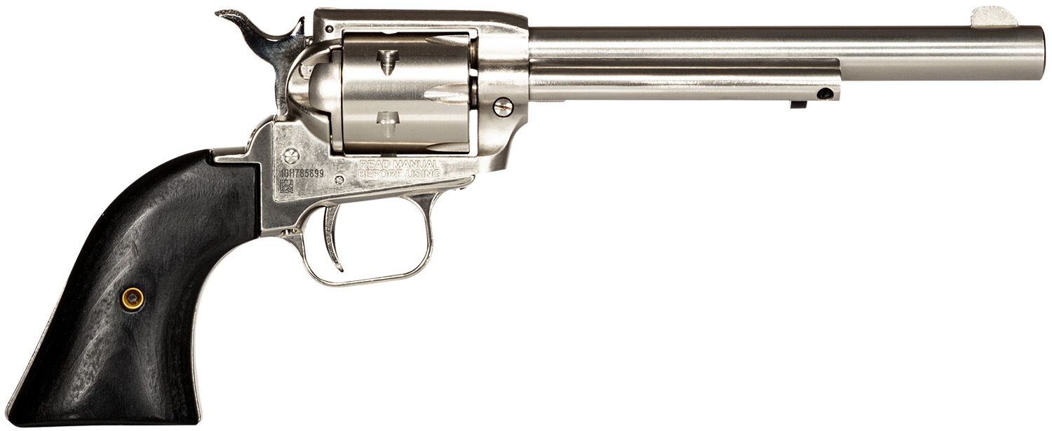 Heritage Mfg RR22NI6BW Rough Rider 22 LR 6rd 6.50" Nickel Steel Barrel, Nickel Aluminum Frame, Matte Nickel Cylinder, Black Laminate Grip, Hammer/Thumb Safety, Exposed Hammer