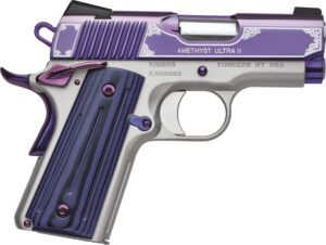 Kimber Mfg, Inc 3200363 Ultra II  45 ACP 7+1 3" Stainless Match Grade Barrel, Engraved Purple Amethyst PVD Serrated Stainless Steel Slide, Satin Silver Aluminum Frame w/Beavertail, G10 Grip