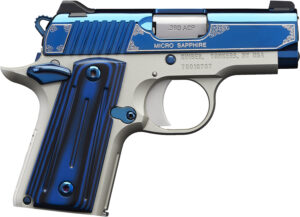 Kimber Mfg.,inc 3300090 Micro Sapphire NS 380 ACP 7+1 2.75" Polished Bright Blue PVD Coating Cut Scroll Engraving and Border Stainless Steel Thin blue/black ball-milled G-10 Grip