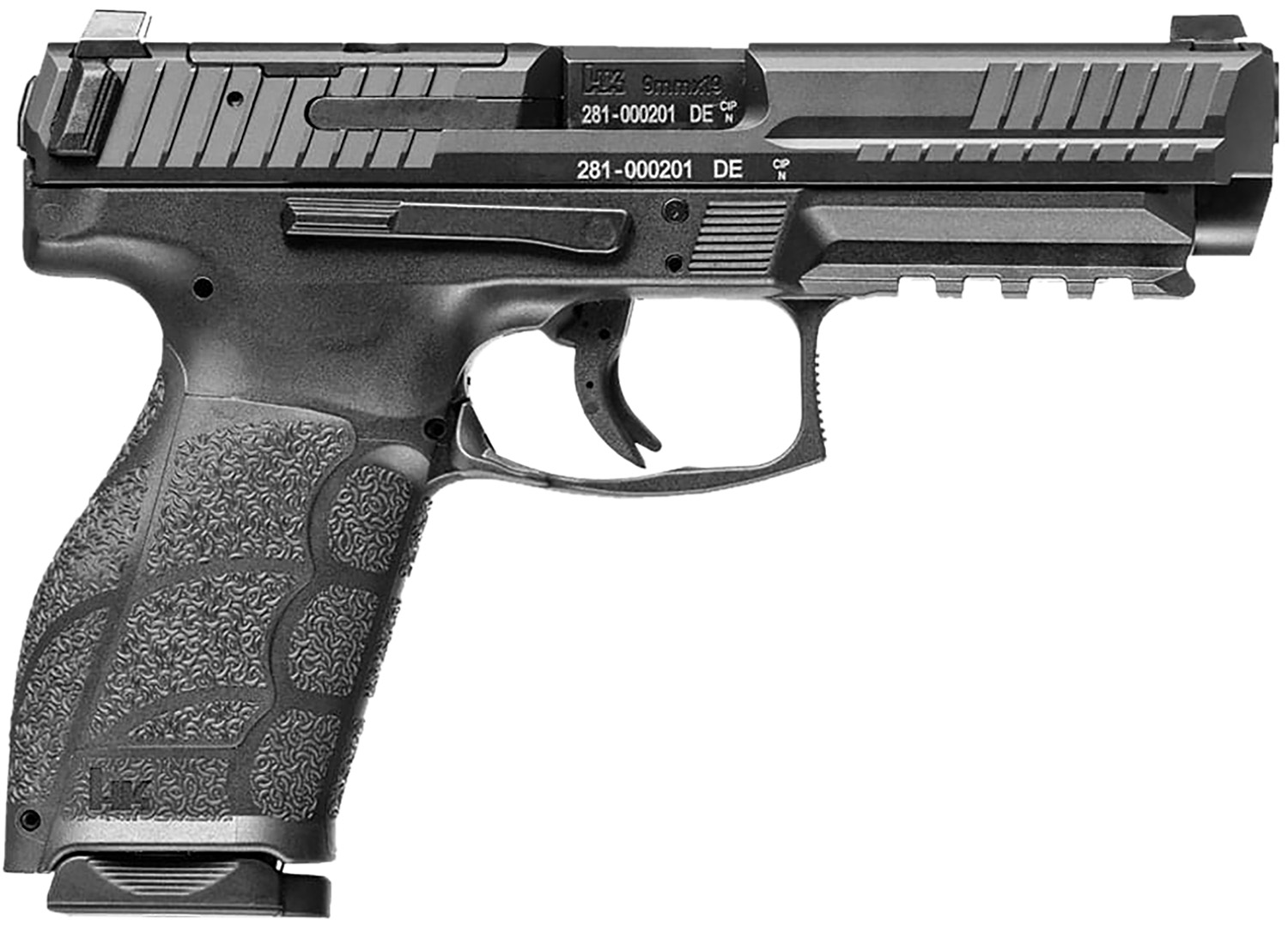 HK 81001057 VP9A1 K Compact Frame 9mm Luger 15+1 4.09" Black Steel Barrel, Black Optic Ready/Serrated Steel Slide, Black Polymer Frame w/Picatinny Rail, Black Polymer Grip, Ambidextrous