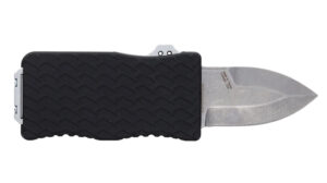 Schrade 1135969 Uproar  Automatic Mini 1.90" OTF Dagger Plain Satin D2 Steel Blade, Black Textured Aluminum Handle