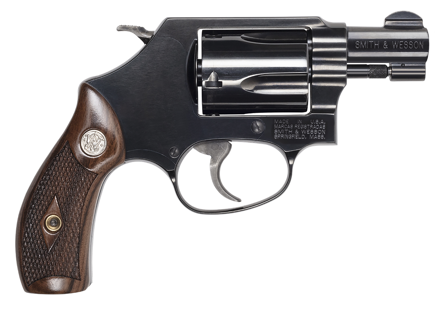 Smith & Wesson 14076 Model 36 J-Frame 38 Special +P 5 Shot 1.88" Blued Carbon Steel Barrel, Blued Cylinder, Blued Carbon Steel Frame, Checkered Wood Grip, No Safety, Exposed Hammer