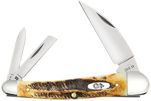 Case 65347 Seahorse Whittler Seahorse Whittler Folding Coping/Pen/Wharncliffe Plain Mirror Polished Tru-Sharp SS Blade, Burnt Dark Amber 6.5 BoneStag Handle