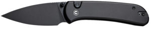 Civivi Knives C22030E-1 Qubit  2.98" Folding Drop Point Plain Black Stonewashed 14C28N Steel Blade, Black Aluminum Handle