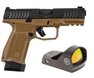 AREX DELTA M OR 9MM 1X15RD 1X17RD AMBI MAG AND SLIDE RELEASE 5X OPTICS PLATES FDE WITH CRIMSON TRACE RED DOT