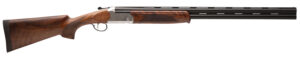 Stevens 22592 555 E 12 Gauge Break Open 3" 2rd 28" Black Satin Over/Under Vent Rib Barrel, Engraved Satin Silver Aluminum Receiver, Fixed Satin Turkish Walnut Stock, Ambidextrous