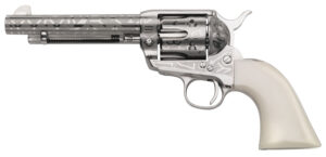 Taylors & Company 200061 1873 Cattle Brand 45 Colt (LC) Caliber with 5.50" Barrel, 6rd Capacity Cylinder, Overall Nickel-Plated Engraved Finish Steel & Ivory Synthetic Grip