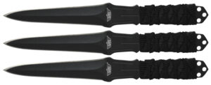 Uzi Accessories UZKTRW003 Throwing Knives  3" Fixed Straight Back Plain Black Stainless Steel Blade Black Nylon Cord Wrapped Handle