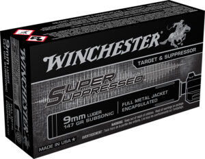 Winchester Ammo SUP9 Super Suppressed  9mmLuger Subsonic 147gr Encapsulated Full Metal Jacket 50 Per Box/10 Case
