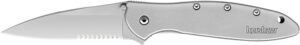 Kershaw 1660ST Leek  3" Folding Drop Point Part Serrated Bead Blasted 14C28N Steel Blade Bead Blasted 410 Stainless Steel Handle Includes Pocket Clip